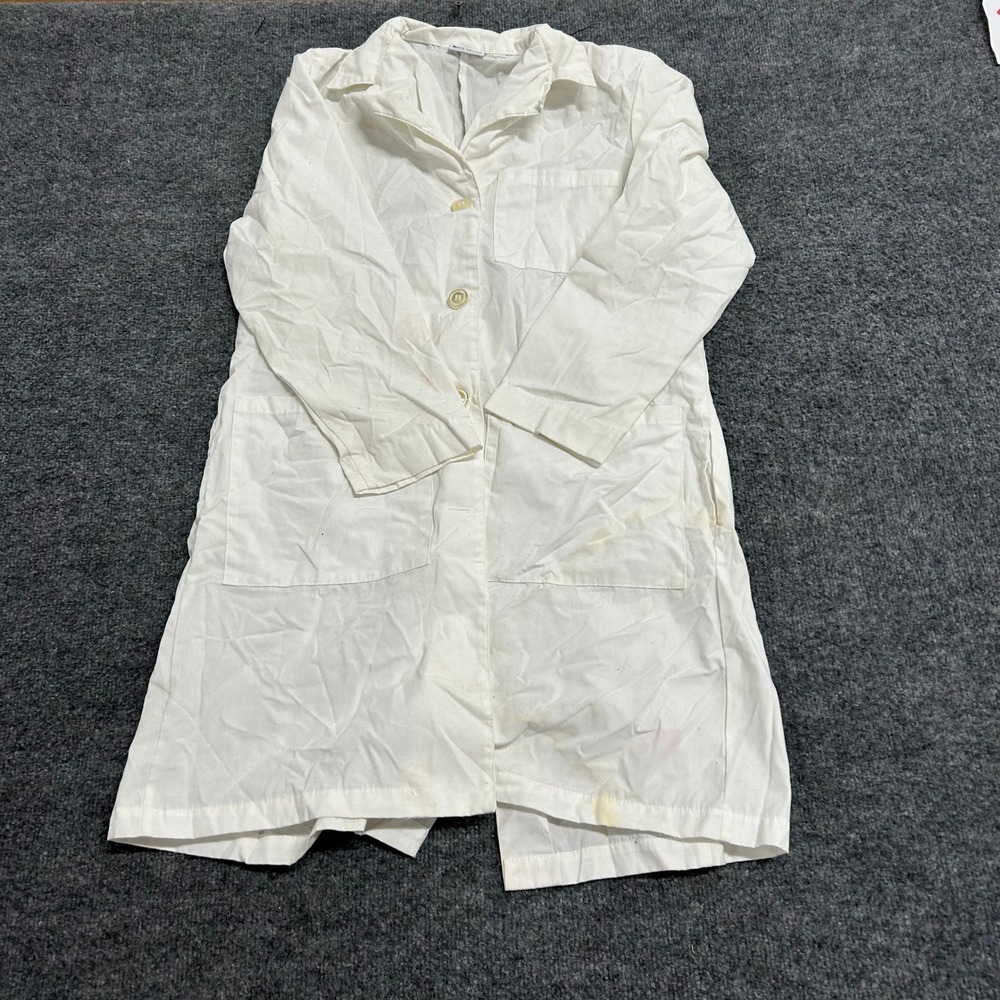 Landau Lab Coat Womens Size 8 White Medical Professional Long Sleeve Stained